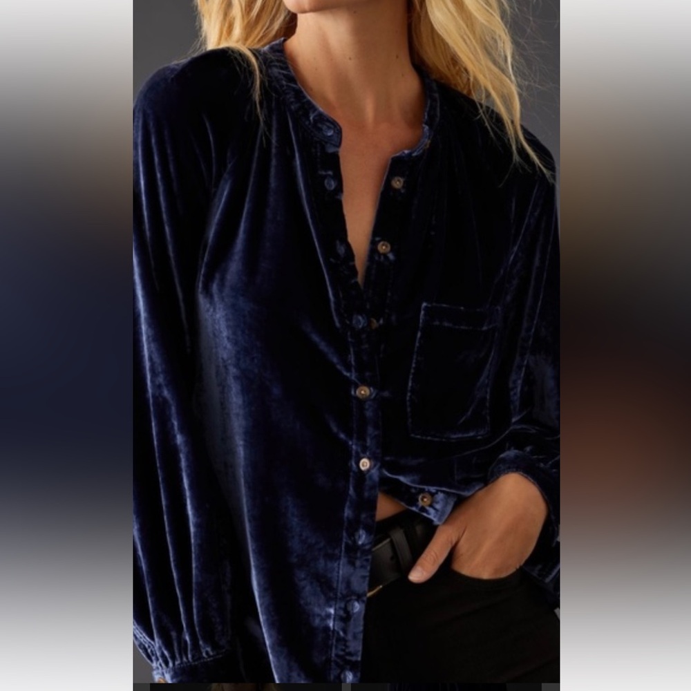 Anthropologie navy velvet shirt